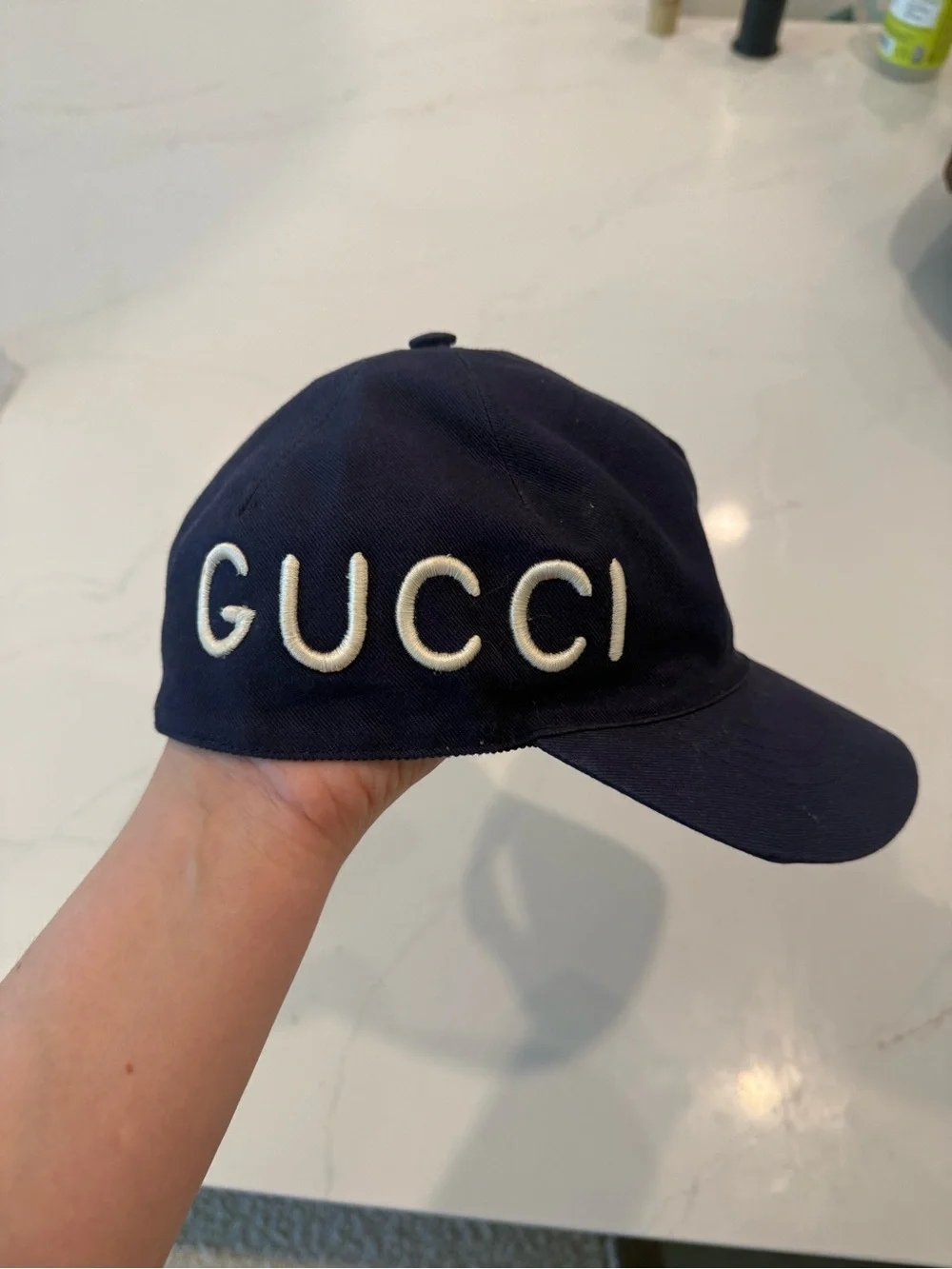 GUCCI Navy Embroidered Logo Baseball Cap size 57